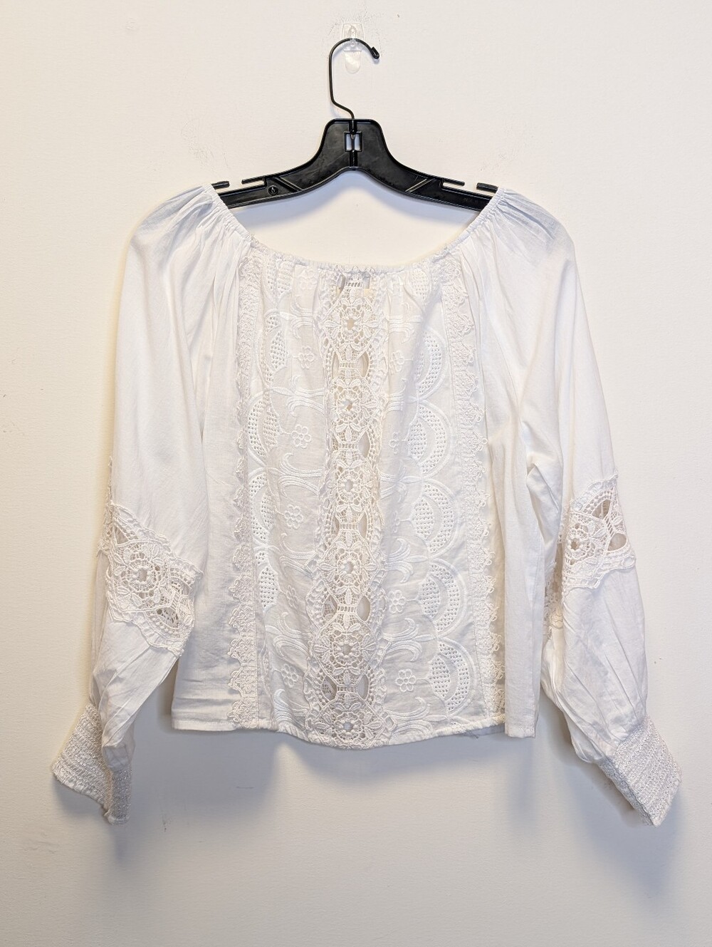 Jennifer & Grace White Eyelet Lace Boho Peasant Blouse Top M - Picture 13 of 16